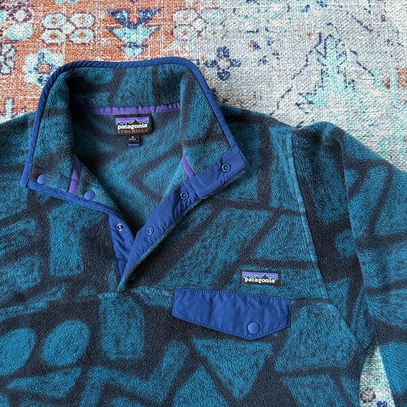 Patagonia Aztec 1/4 Snap Synchilla Stone Blue - Picture 2 of 6